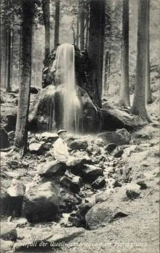 Ak Oybin in der Oberlausitz, Wasserfall der Quellwasserleitung im Hausgrund