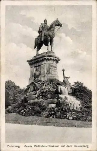 Ak Duisburg im Ruhrgebiet, Kaiser Wilhelm-Denkmal, Reiterstandbild, Wasserfall