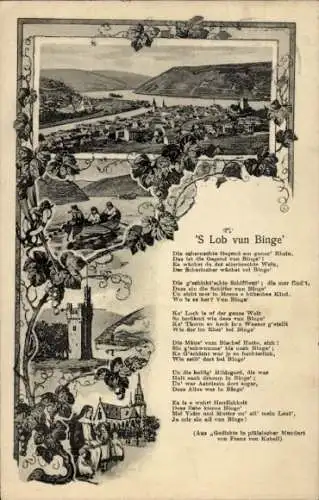 Ak Bingen am Rhein, 'S Lob vun Binge', schöne Rheinlandschaft, Wels, Schifffahrt, Aabtissin Hilde
