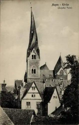 Ak Mayen in Rheinland Pfalz, Kirche, Schiefer Turm, Wohnhäuser