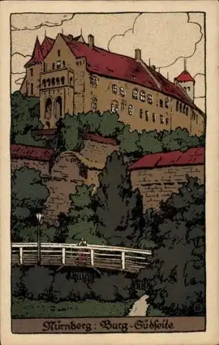 Steindruck Ak Nürnberg, Burg Südseite