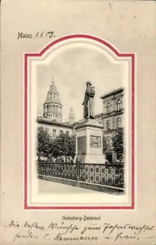 Ak Mainz am Rhein, Gutenberg-Denkmal, Statue,  Architektur, Stadtansicht