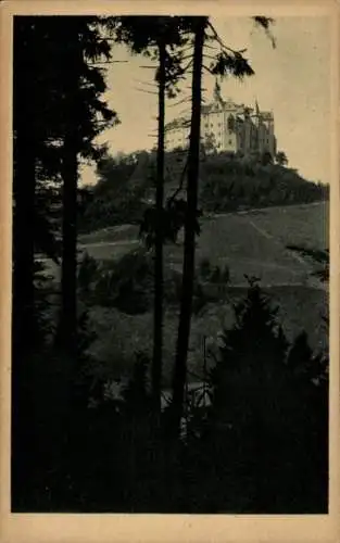 Ak Lauenstein Ludwigsstadt in Oberfranken, Burg Lauenstein, Blick vom Loiquitztal