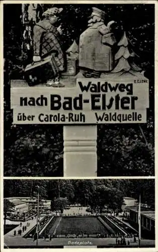 Ak Bad Elster im Vogtland, Badeplatz, Wegweiser