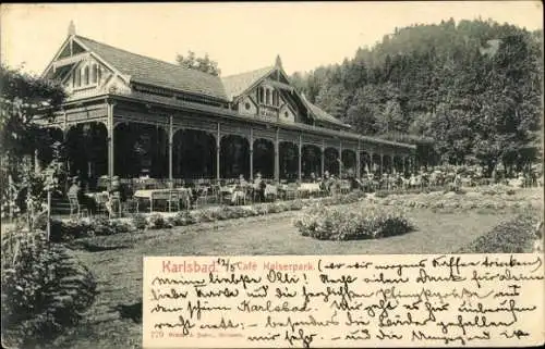 Ak Karlovy Vary Karlsbad Stadt, Café Kaiserpark