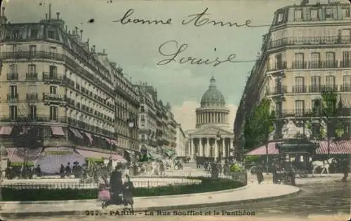 Ak Paris V Panthéon, La Rue Soufflot, der Panthéon, farbige 