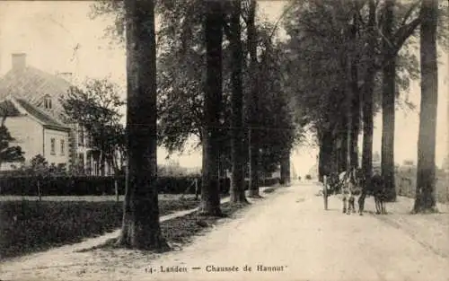 Ak Landen Flandern Flämisch Brabant, Landschaft mit Allee, Pferdewagen, Haus in der Nähe,  