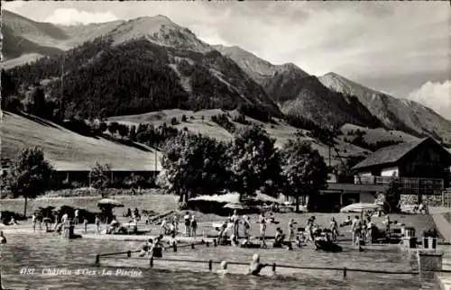 Ak Château d'Œx Oex Kanton Waadt Schweiz, Schwimmbad