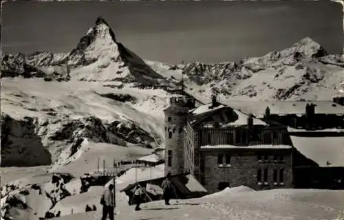 Ak Zermatt Kanton Wallis Schweiz, Matterhorn, Schnee, Kulm-Hotel, Berglandschaft, Wanderer