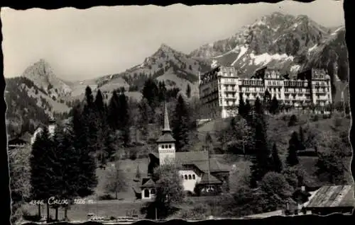 Ak Caux Montreux Kanton Waadt, Berglandschaft, Hotelgebäude, Kirche, Alpen