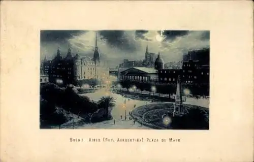 Ak Buenos Aires Argentinien, Plaza de Mayo,  Architektur, nächtliche Stimmung