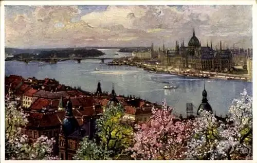 Künstler Ak Budapest Ungarn, Aussicht von der Burg