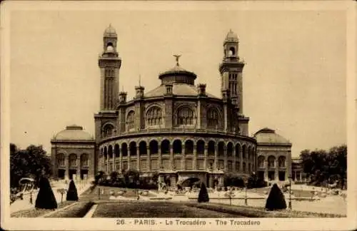 Ak Paris XVI Trocadéro, Historisches Gebäude, Le Trocadéro, Türme, Gartenanlage