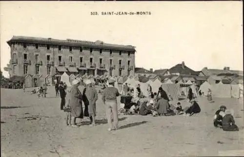 Ak Saint Jean de Monts Vendée, Strand, Kabinen, Hotel de la Plage