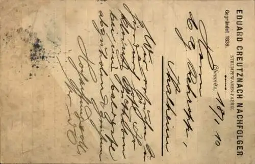 Ak Chemnitz in Sachsen, Strumpfwaren-Fabrik, Eduard Creutznach Nachhfolger