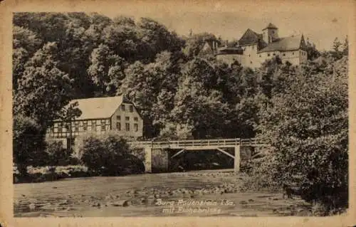 Ak Rauenstein Pockau Lengefeld, Burg Rauenstein mit Flöhabrücke