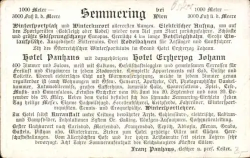 Künstler Ak Semmering bei Wien, Hotel Franz Panhans, Winteransicht, Skifahrer