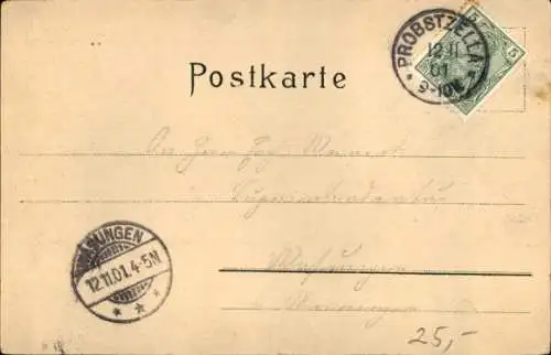 Litho Lichtentanne Probstzella in Thüringen, Grossmanns Gasthaus, Totalansicht von Ort