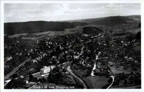 Ak Lorch im Rheingau Hessen, Luftaufnahme von  Fluss und Hügel,  