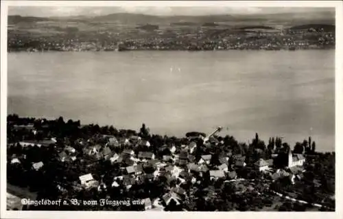 Ak Dingelsdorf am Bodensee, Rathaus Pension Seeschau, H. Baumann, Fliegerfoto
