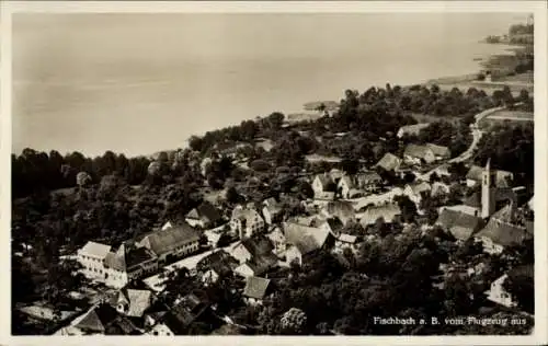 Ak Fischbach Friedrichshafen am Bodensee, Luftaufnahme von Fischbach, vieles Grün, Häuser, Wasser