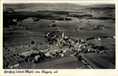 Ak Eisenharz Argenbühl im Allgäu, Luftaufnahme von Eisenharz, ländliche Umgebung, Kirchen, landwi