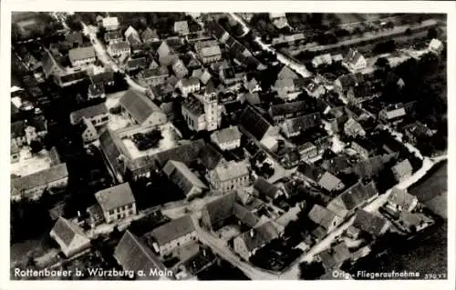 Ak Rottenbauer Würzburg am Main Unterfranken, Luftaufnahme von Rottenbauer, Gebäude, Kirche, Stra
