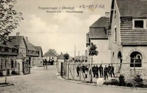 Ak Ohrdruf in Thüringen, Truppenlager I, Kaiserstraße, Haupteingang