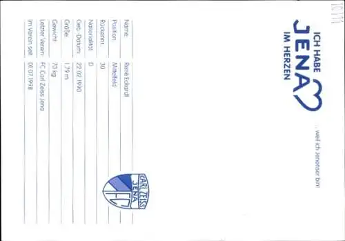 Autogrammkarte Fußballer René Eckhardt, FC Carl Zeiss Jena, Autogramm