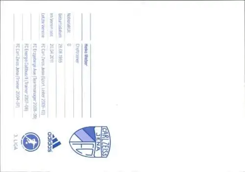 Autogrammkarte Cheftrainer Heiko Weber, FC Carl Zeiss Jena, Autogramm