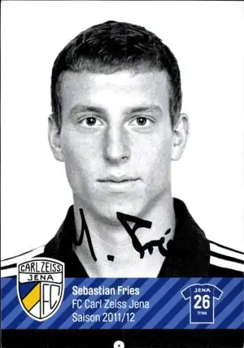 Autogrammkarte Fußballer Sebastian Fries, FC Carl Zeiss Jena, Autogramm