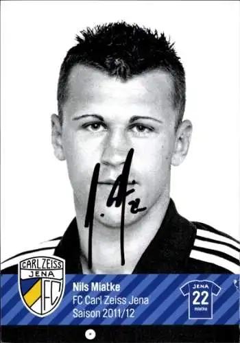 Autogrammkarte Fußballer Nils Miatke, FC Carl Zeiss Jena, Autogramm