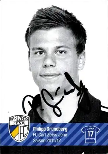 Autogrammkarte Fußballer Philipp Grüneberg, FC Carl Zeiss Jena, Autogramm
