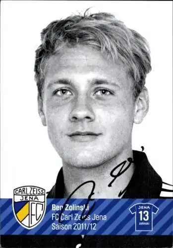 Autogrammkarte Fußballer Ben Zolinski, FC Carl Zeiss Jena, Autogramm