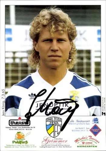 Autogrammkarte Fußballer Jens König, FC Carl Zeiss Jena, Autogramm