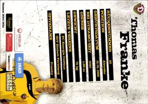 Autogrammkarte Fußballer Thomas Franke, SG Dynamo Dresden, Autogramm
