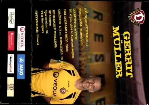 Autogrammkarte Fußballer Gerrit Müller, SG Dynamo Dresden, Autogramm