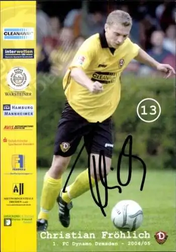 Autogrammkarte Fußballer Christian Fröhlich, SG Dynamo Dresden, Autogramm