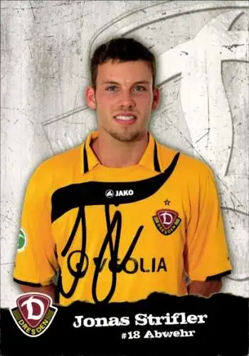 Autogrammkarte Fußballer Jonas Strifler, SG Dynamo Dresden, Autogramm