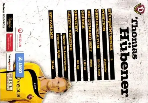 Autogrammkarte Fußballer Thomas Hübener, SG Dynamo Dresden, Autogramm