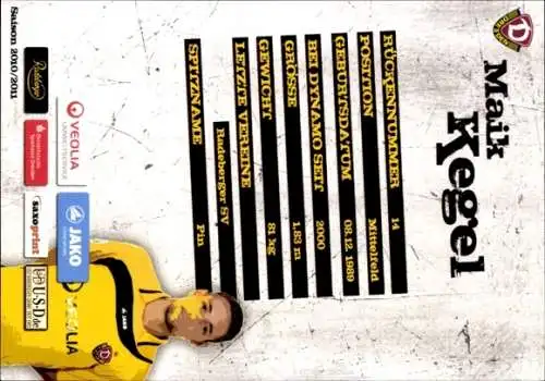Autogrammkarte Fußballer Maik Kegel, SG Dynamo Dresden, Autogramm