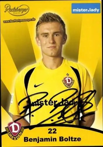 Autogrammkarte Fußballer Benjamin Boltze, SG Dynamo Dresden, Autogramm