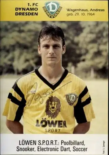 Autogrammkarte Fußballer Andreas Wagenhaus, SG Dynamo Dresden, Autogramm