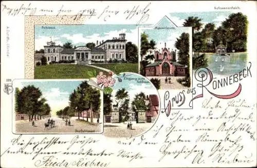 Litho Rönnebeck Ballerstedt Altmark, Mausoleum, Schloss, Schwanenteich, Dorfstraße