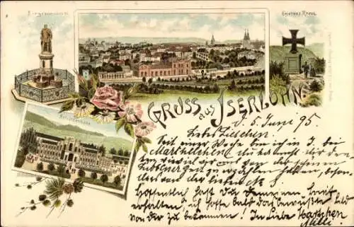 Vorläufer Litho Iserlohn im Märkischen Kreis, Siegesdenkmal, Eisernes Kreuz, Schützenhaus, Panorama