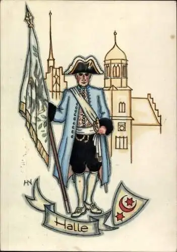 Künstler Ak Halle an der Saale, Halloren-Fähnrich, Wappen