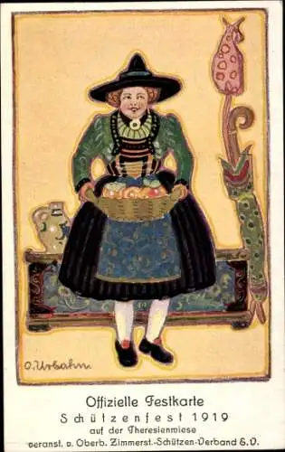 Künstler Ak Urbahn, O., Schützenfest 1919 auf der Theresienwiese München, Bäuerin in Tracht, 18. Jh.