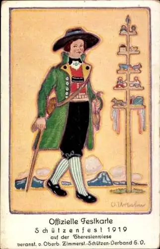 Künstler Ak Urbahn, O., Schützenfest 1919 Theresienwiese München, Bauer in Tracht, 19. Jh.