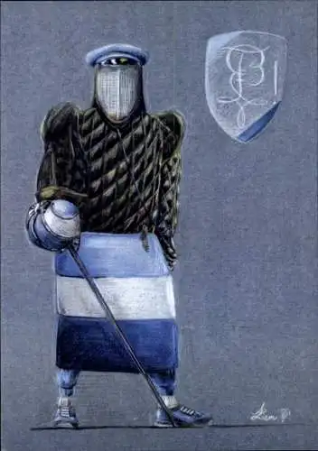 Studentika Künstler Ak Liem, Alexander, Der Sekundant Bavariae, Corps Bavaria, Erlangen, Wappen