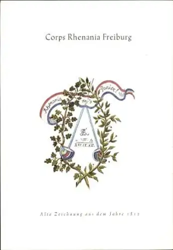 Studentika Ak Freiburg im Breisgau, Corps Rhenania, Zeichung aus dem Jahr 1812